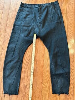Men’s Army Of Me Waxed Denim Jeans Size 36 Black Frayed Hem